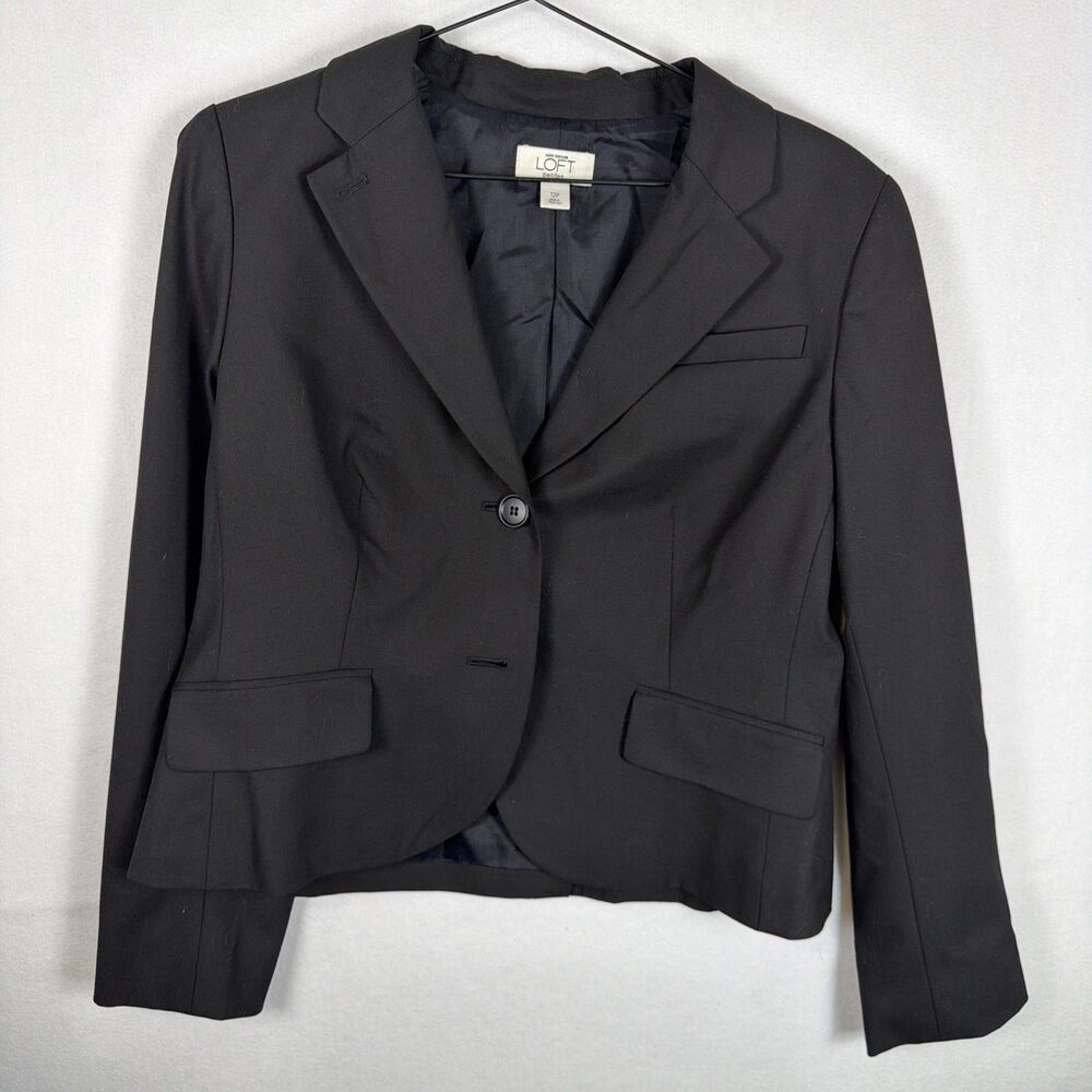 LOFT Womens Size 12P Black Two Button Notch Lapel Lined Suit Blazer Jacket